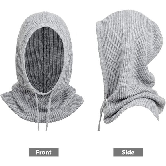 Unisex Light Grey Beig Beanie Skull Cap with Drawstring Warm Winter Hats Outdoor main image 5